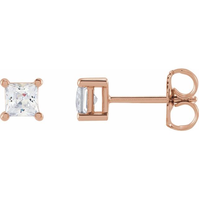 princess-cut lab-grown diamond stud earrings in 14k rose gold