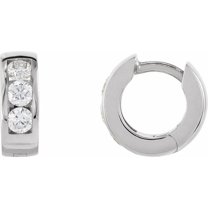 14K White Gold diamond huggie earrings