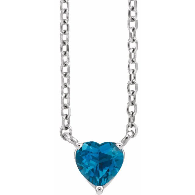 london blue topaz heart necklace in 14k white gold