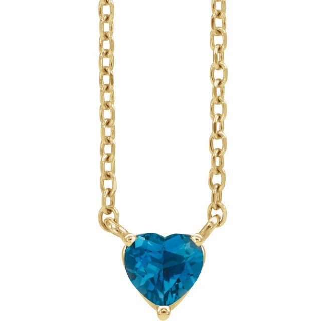 london blue topaz heart necklace in 14k yellow gold