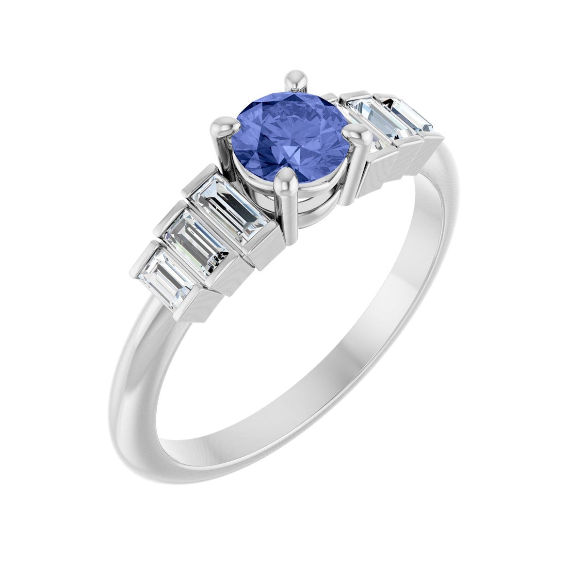 Natural Tanzanite & Diamond Halo Ring in 14K White Gold - natural tanzanite