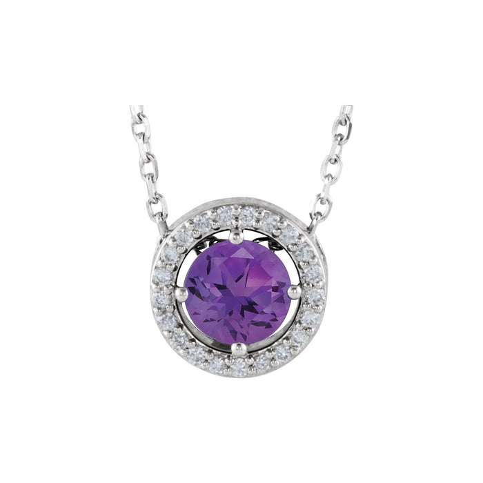 Amethyst & Diamond Halo Necklace 16" (0.05 ctw) in 14K White Gold