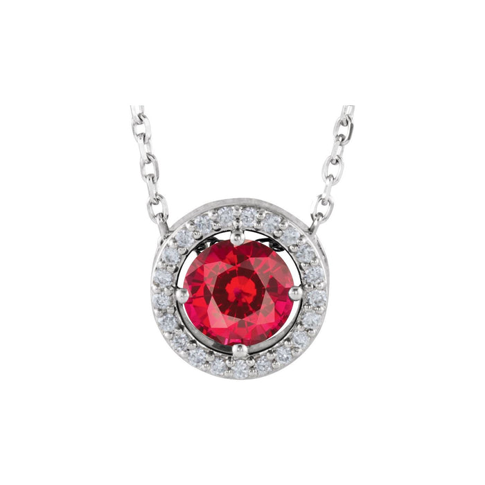 Ruby & Diamond Halo Necklace 16" (0.05 ctw) in 14K White Gold