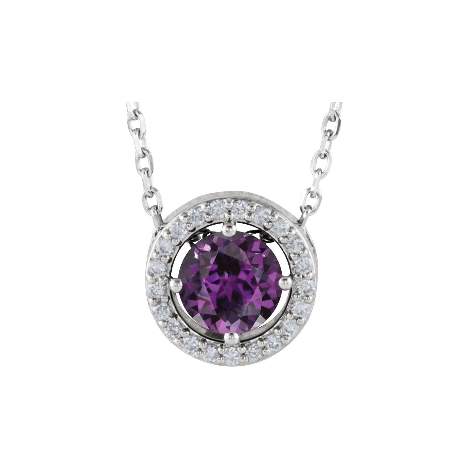 Lab-Grown Alexandrite & Diamond Halo Necklace (0.05 ctw) in 14K White Gold