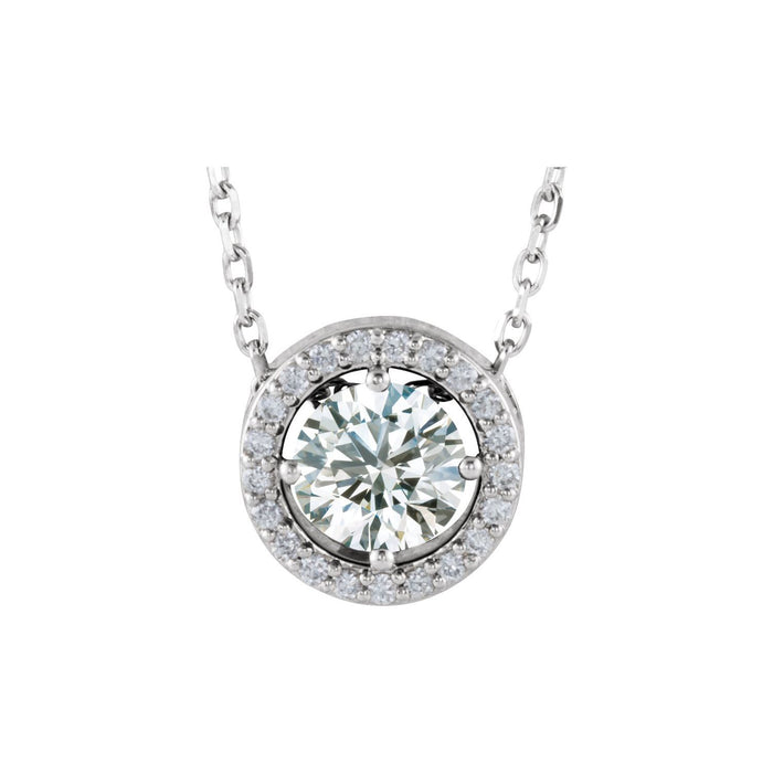 14K White Gold halo-style diamond necklace — 1/2 ct natural diamonds on an included 16" chain