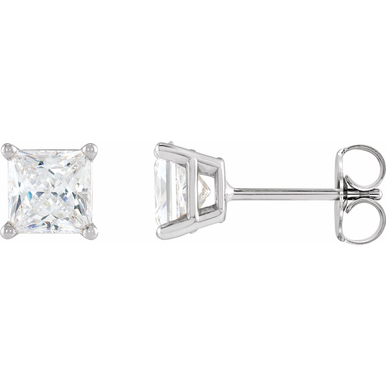 14K White Gold princess diamond stud earrings
