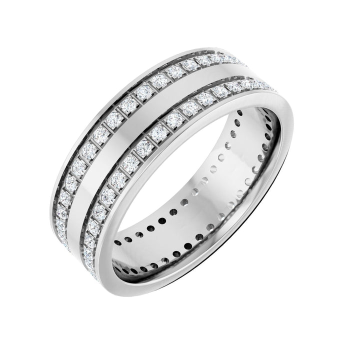 White Gold twin bead-set rows men's natural diamond wedding band, 0.50 ctw round diamonds
