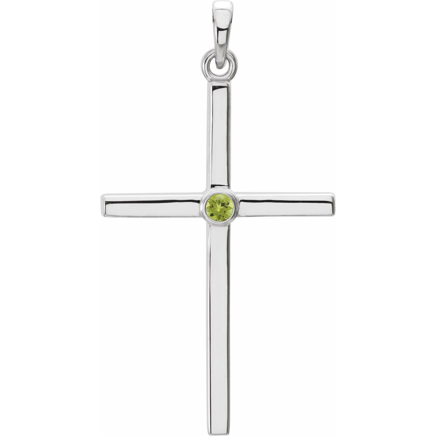 Peridot Cross Pendant Necklace in 14K White Gold