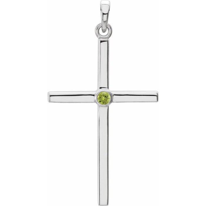 Peridot Cross Pendant Necklace in 14K White Gold