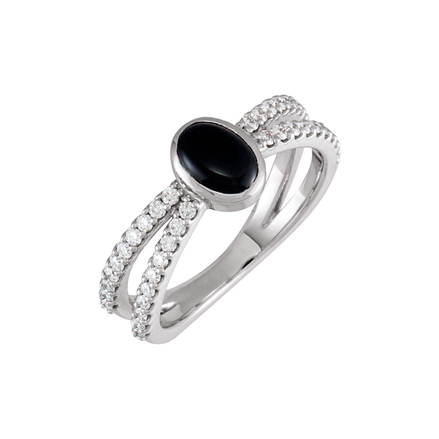 Black Onyx & Diamond Pave Ring in 14K White Gold - natural black onyx