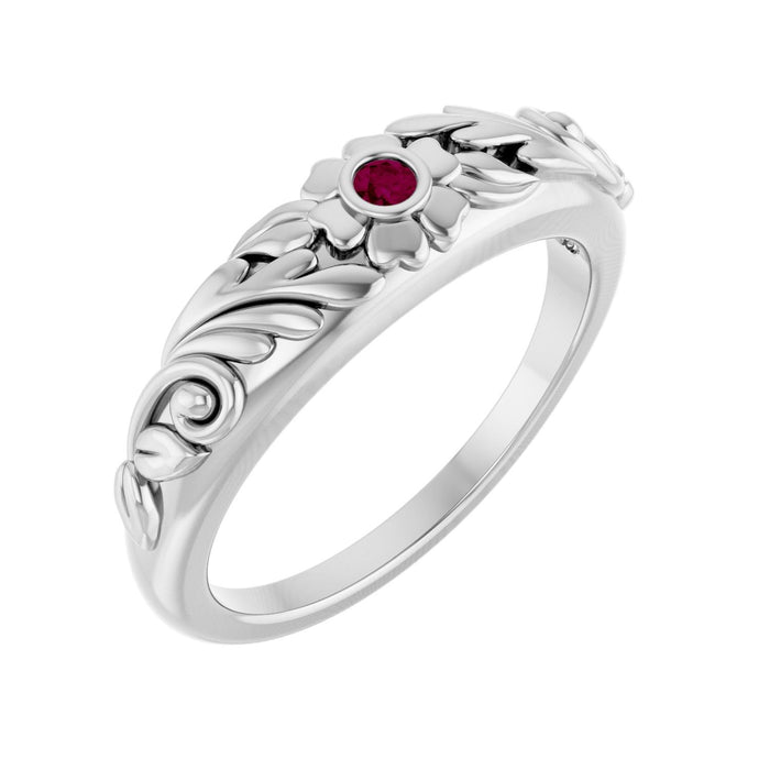 Rhodolite Garnet Floral Ring in 14K White Gold