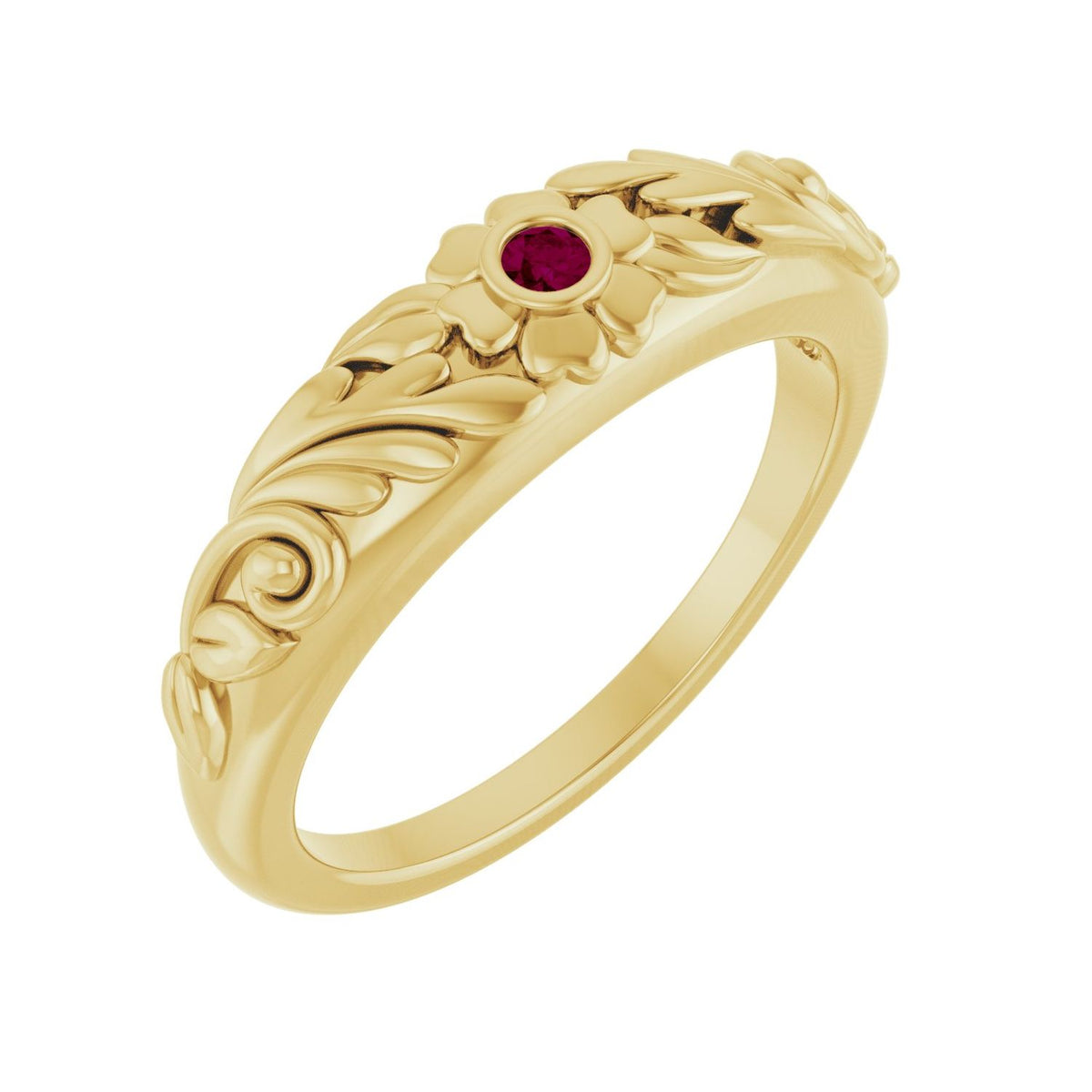 Floral Rhodolite Garnet Ring in 14K Yellow Gold