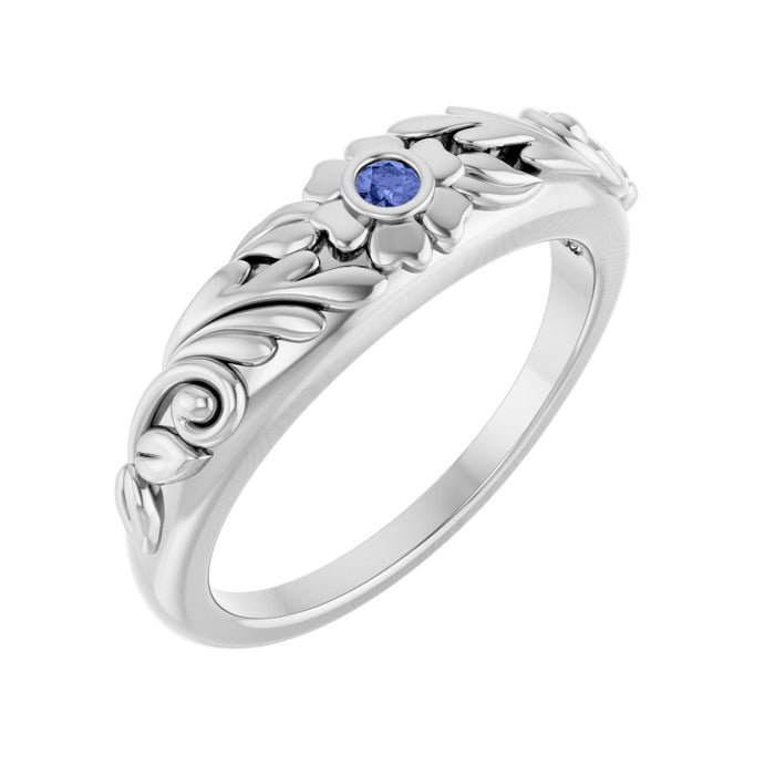 Natural Tanzanite Floral Ring in 14K White Gold - natural tanzanite