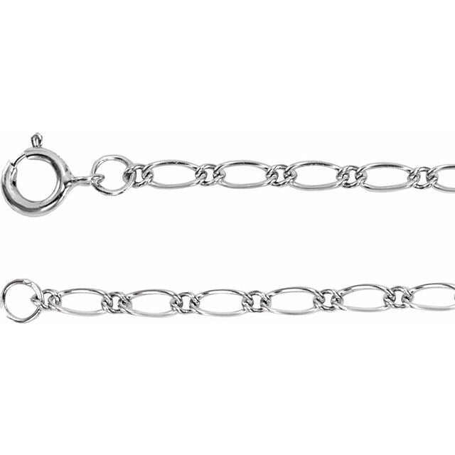 1.5mm figaro gold chain necklace in 14k white gold, 18 inch