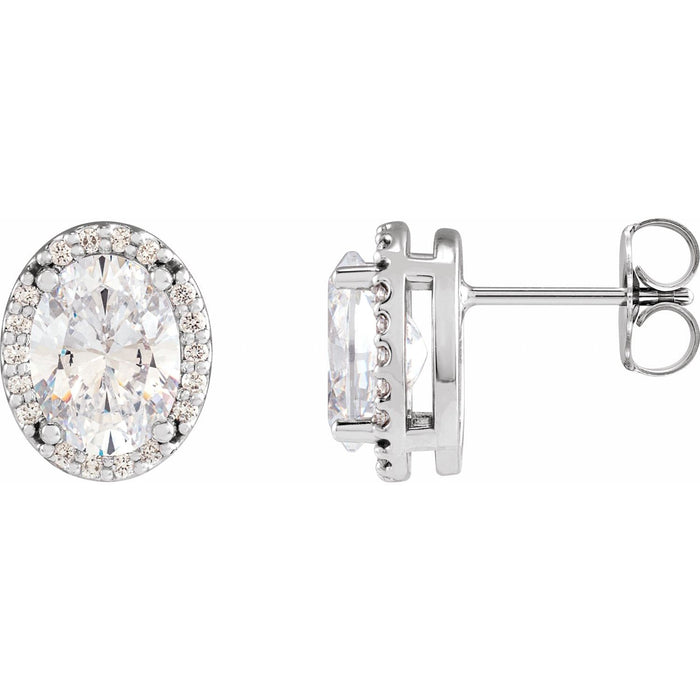14K White Gold oval diamond halo stud earrings