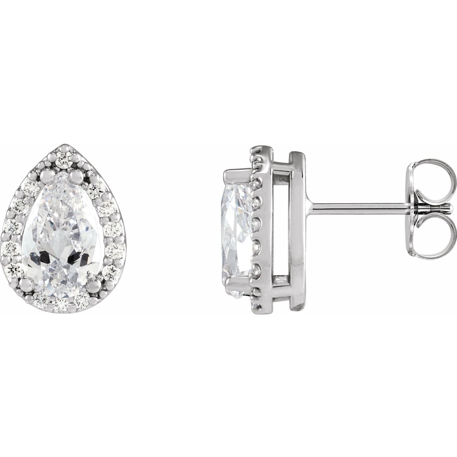 14K White Gold pear diamond halo stud earrings