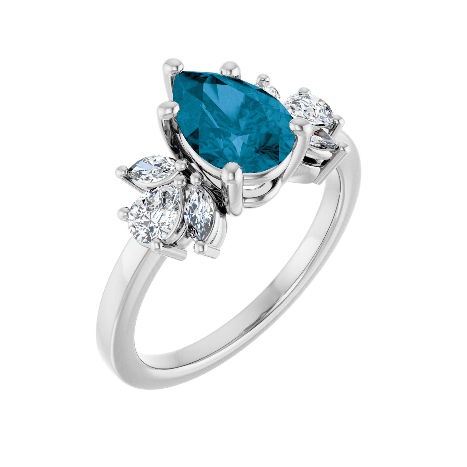 London Blue Topaz Pear Diamond-Accent Ring (1/2 ctw) in 14K White Gold