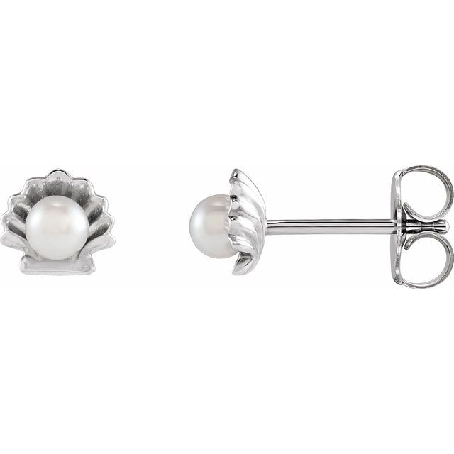 seed pearl shell earrings in 14k white gold