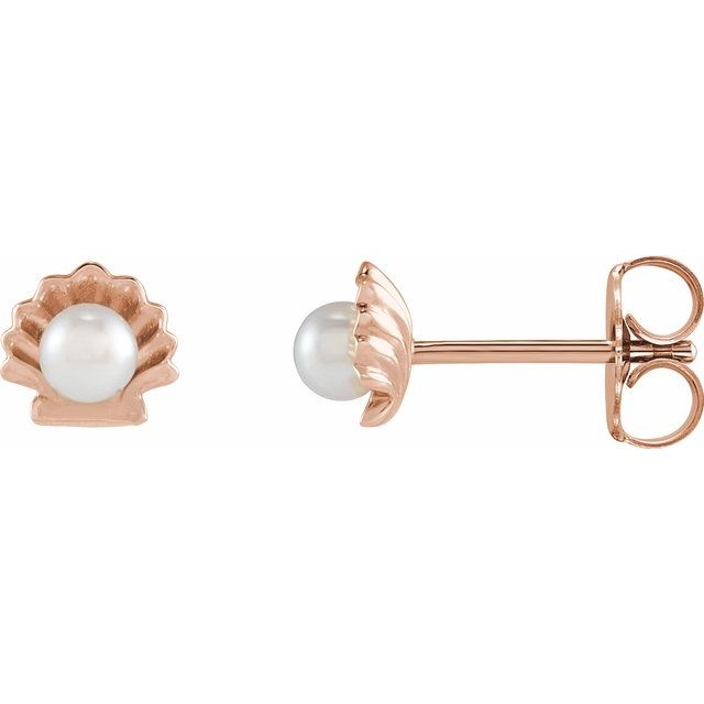 seed pearl shell earrings in 14k rose gold