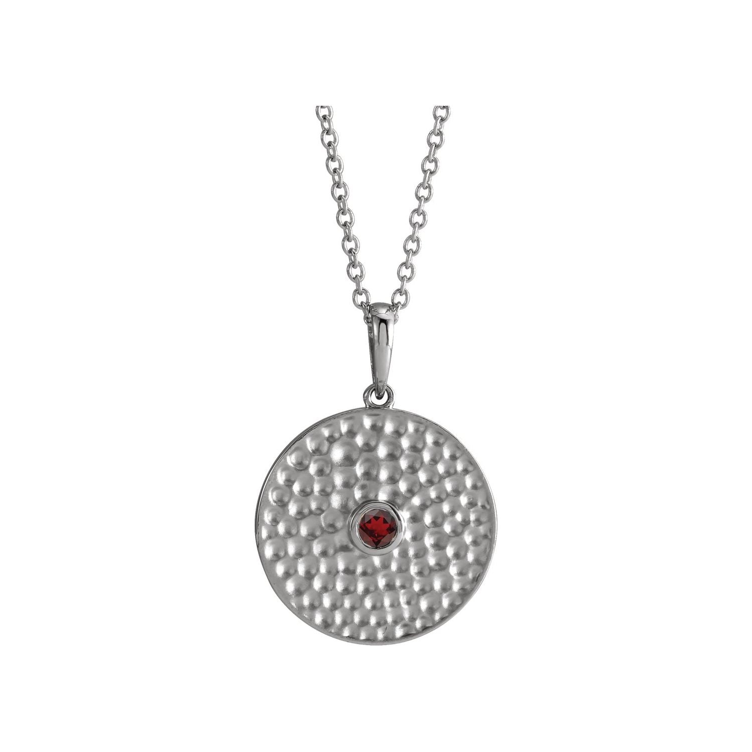 Mozambique garnet beaded disc necklace, 14K White Gold