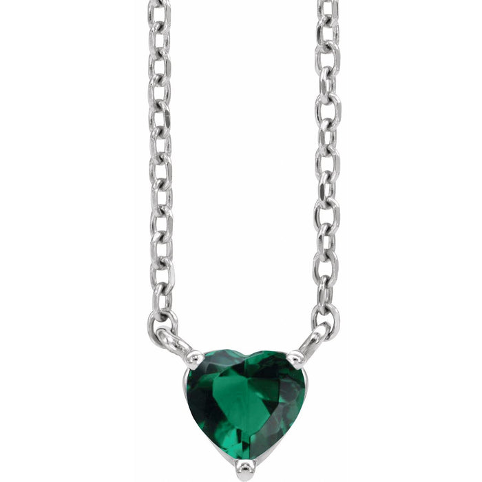 14K White Gold lab-grown emerald heart pendant