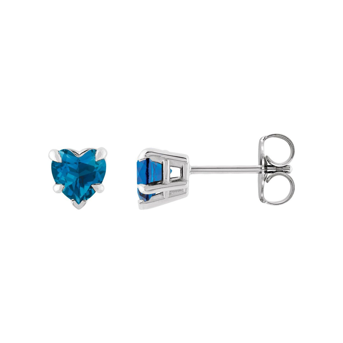 14K White Gold heart-shaped London blue topaz stud earrings