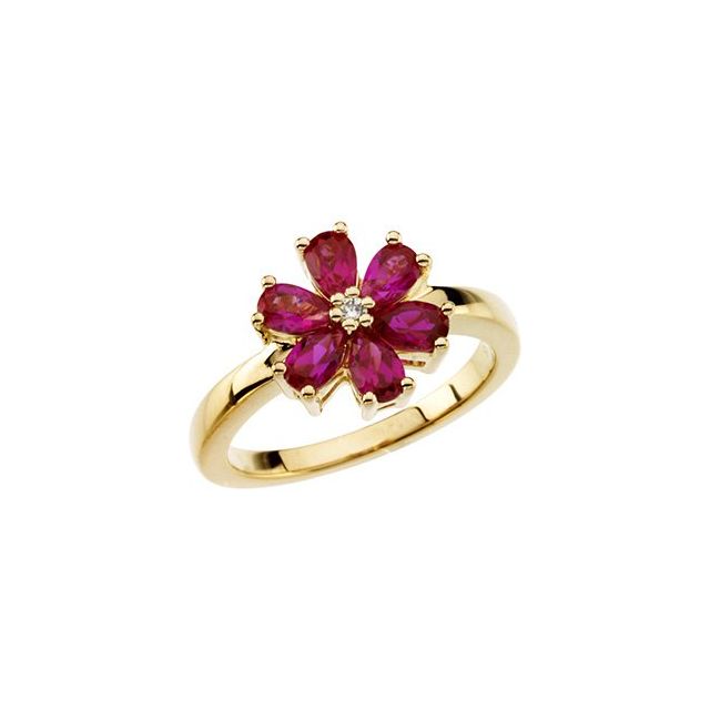 Pear Ruby Floral Ring