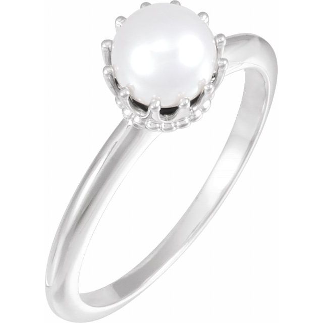 cultured pearl crown ring in platinum