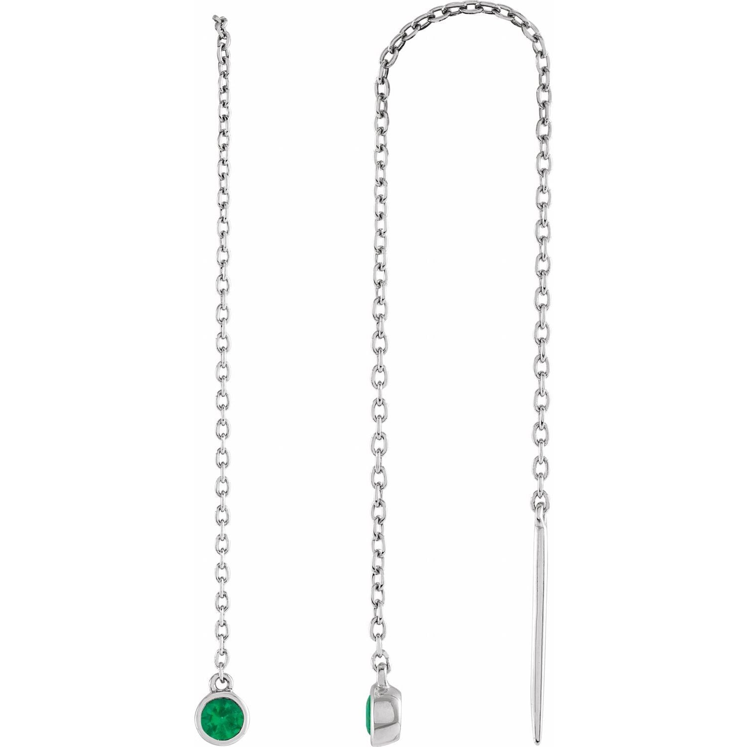 14K White Gold round natural emerald drop earrings