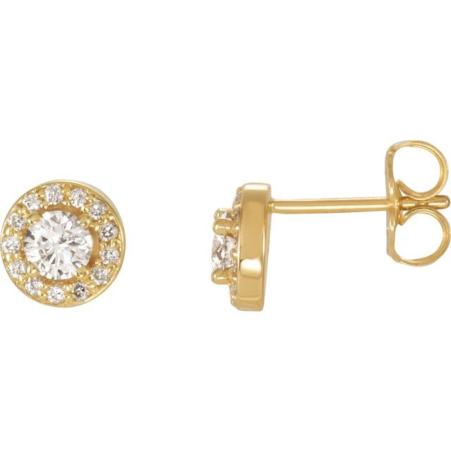 round lab-grown diamond halo stud earrings in 14k yellow gold