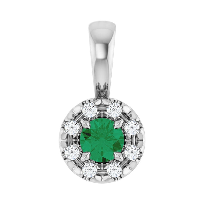 Petite Emerald & Diamond Halo Pendant