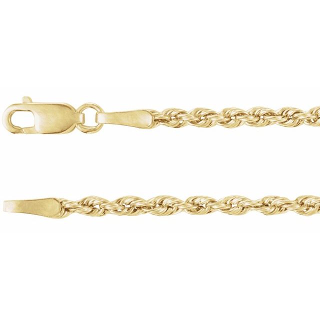 2mm rope chain necklace in 14k yellow gold, 16 inch