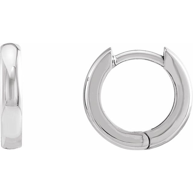 classic hinged gold hoop earrings in 14k white gold, 12 mm