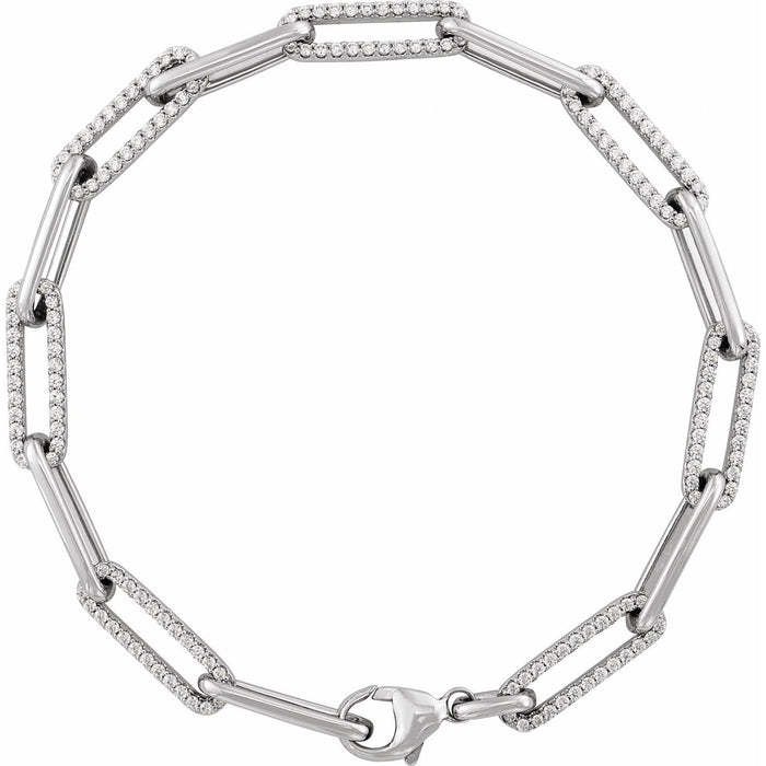 14K White Gold round natural diamond diamond link bracelet, G-H SI-I1