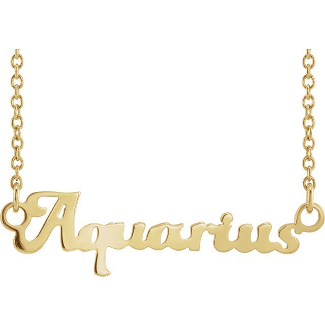 Aquarius zodiac coin zodiac necklace in 14k yellow gold