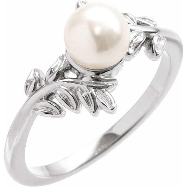 rose gold akoya pearl ring in 14k white gold