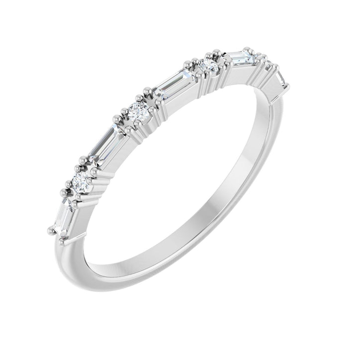 White Gold straight baguette and round diamond anniversary band