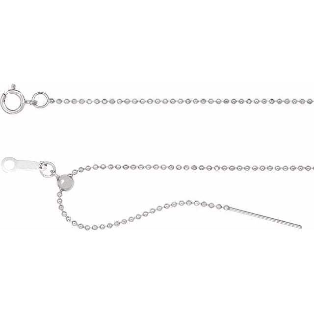 1mm adjustable threader bead chain necklace in 14k white gold, 6-8" adjustable