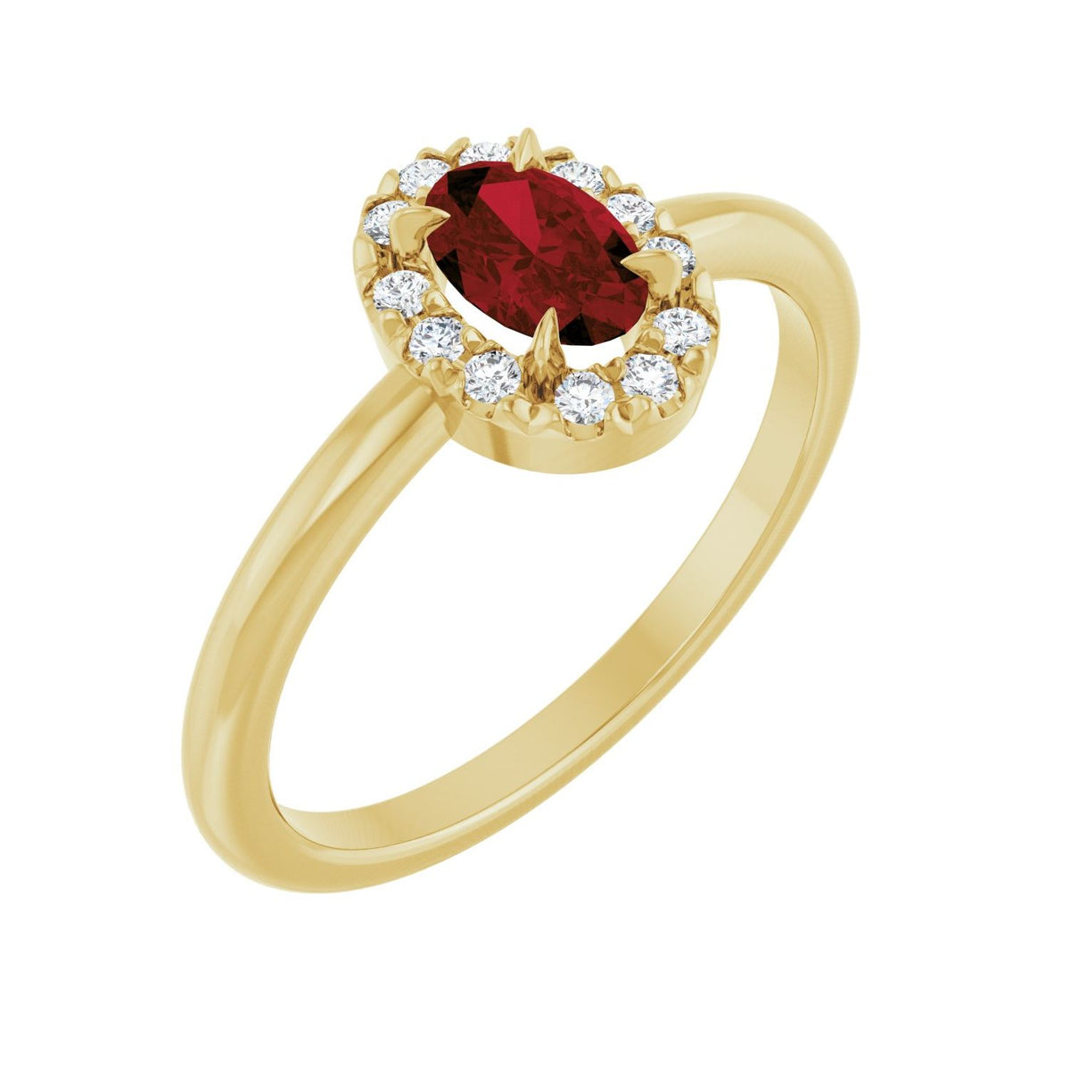 Oval-Cut Garnet & Diamond French-Set Halo Ring (1/10 ctw) in 14K Yellow Gold