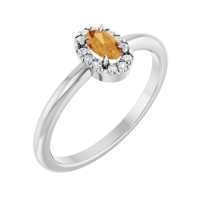 Citrine Diamond French-Set Halo Ring (.05 ctw) in 14K White Gold