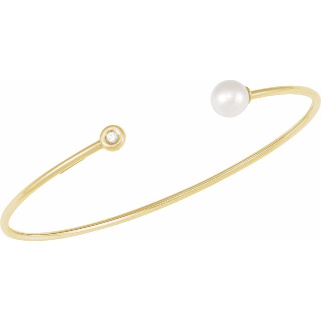 freshwater pearl & diamond cuff bracelet in 14k yellow gold