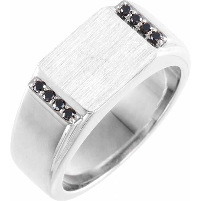Black Diamond Signet Ring in 14K White Gold with a natural black diamond - Stuller finished render