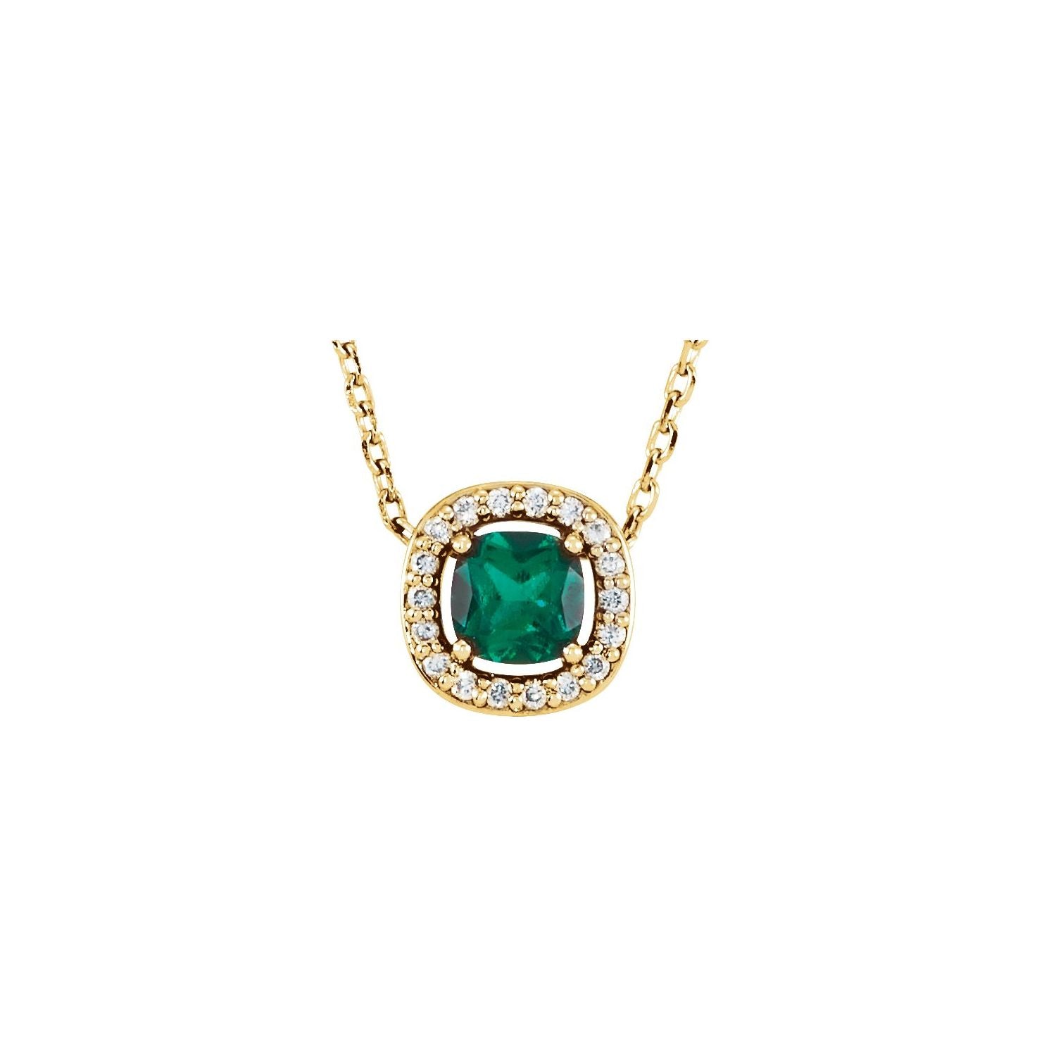 Emerald Cushion birthstone necklace in 14K Yellow Gold