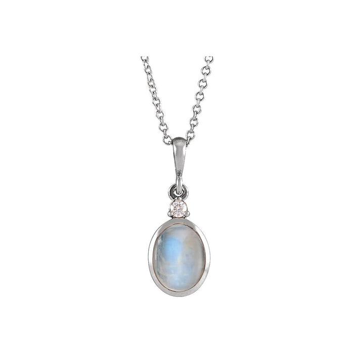 10x8 mm Rainbow Moonstone Pendant with Diamond Accent