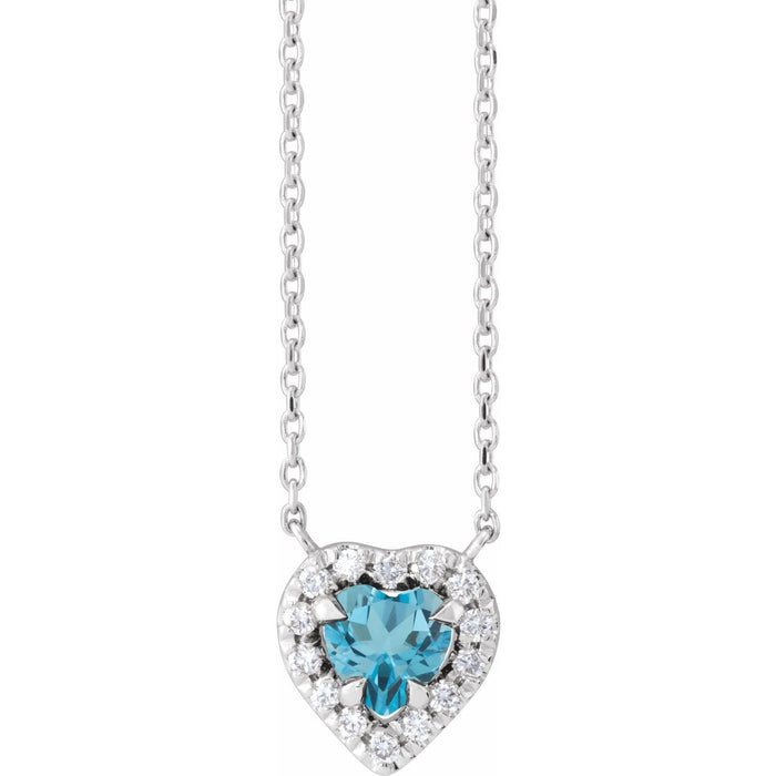 Heart Blue Topaz Pendant with a Diamond Halo