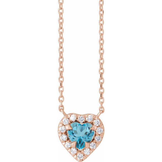 london blue topaz french-set diamond necklace in 14k rose gold