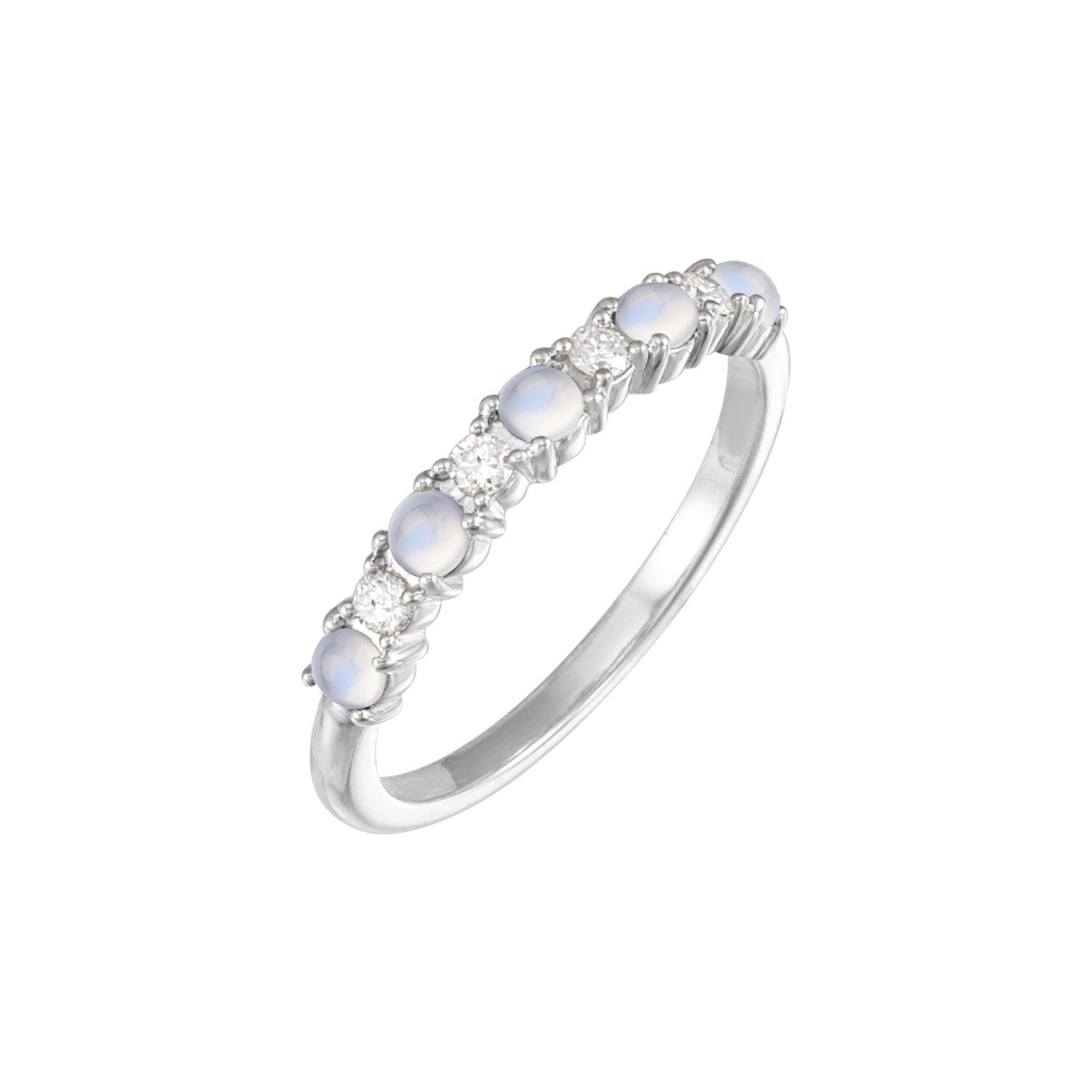 Rainbow Moonstone & Diamond Band in 14K White Gold - natural rainbow moonstone