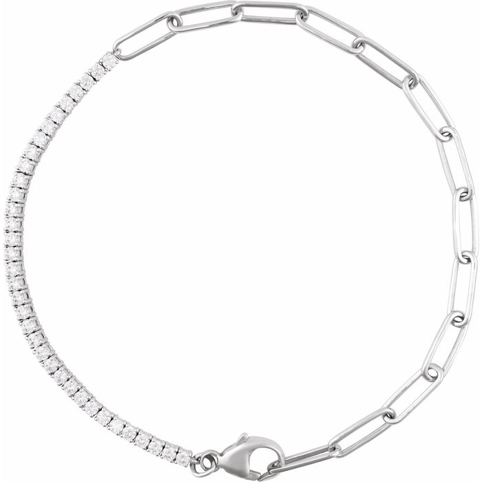 14K White Gold round natural diamond everyday diamond line bracelet, G-H SI-I1
