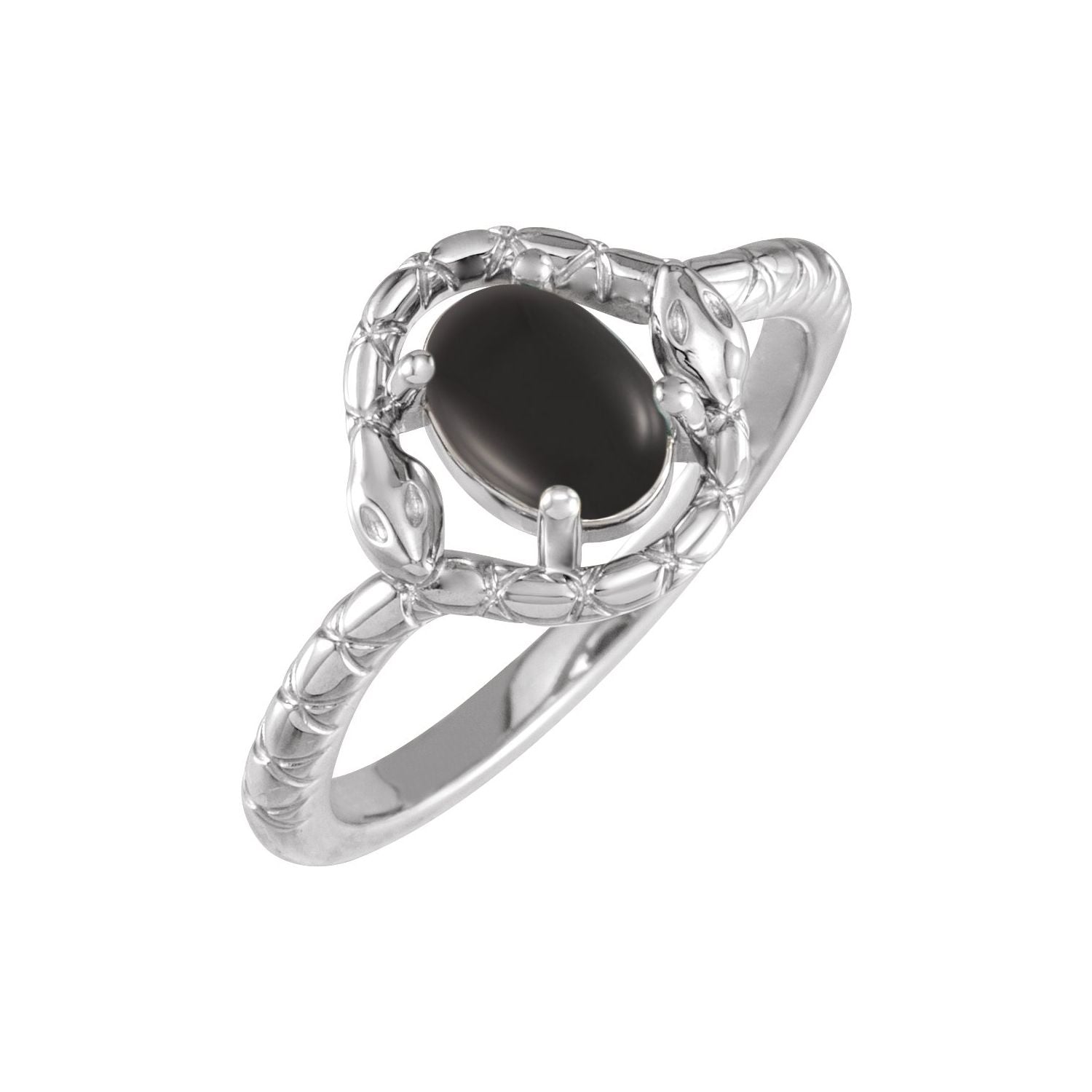 Black Onyx Snake Ring in 14K White Gold - natural black onyx