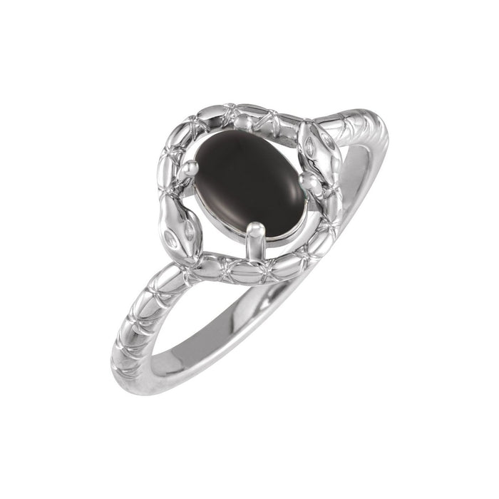 Black Onyx Snake Ring in 14K White Gold - natural black onyx